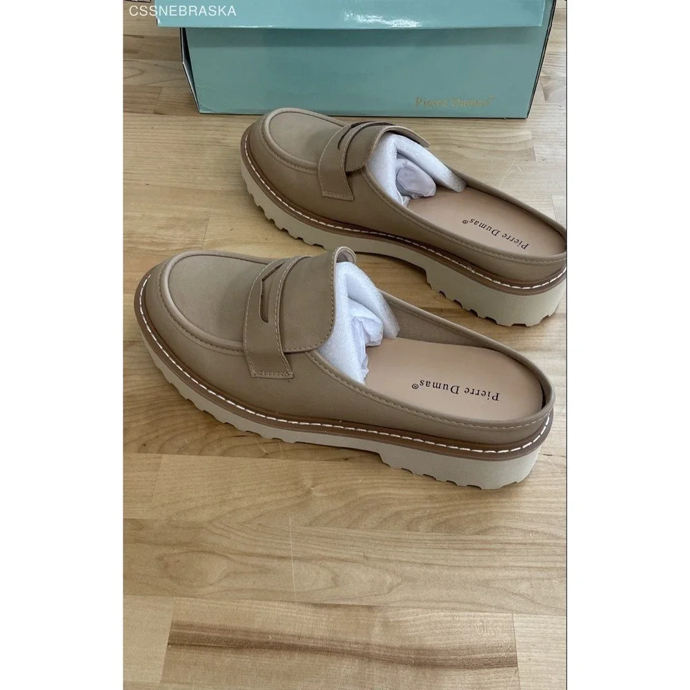 Pierre Dumas Mora-6 Taupe Platform Penny Loafer Mules Women's Size 9 NEW - Picture 5 of 7